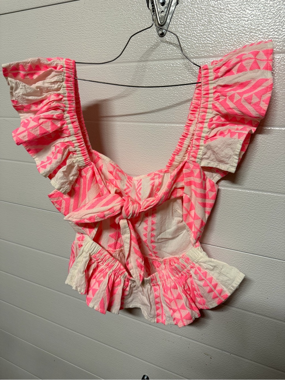 miami Neon Pink Patterned Ruffle Crop Top - Picture 3 of 4